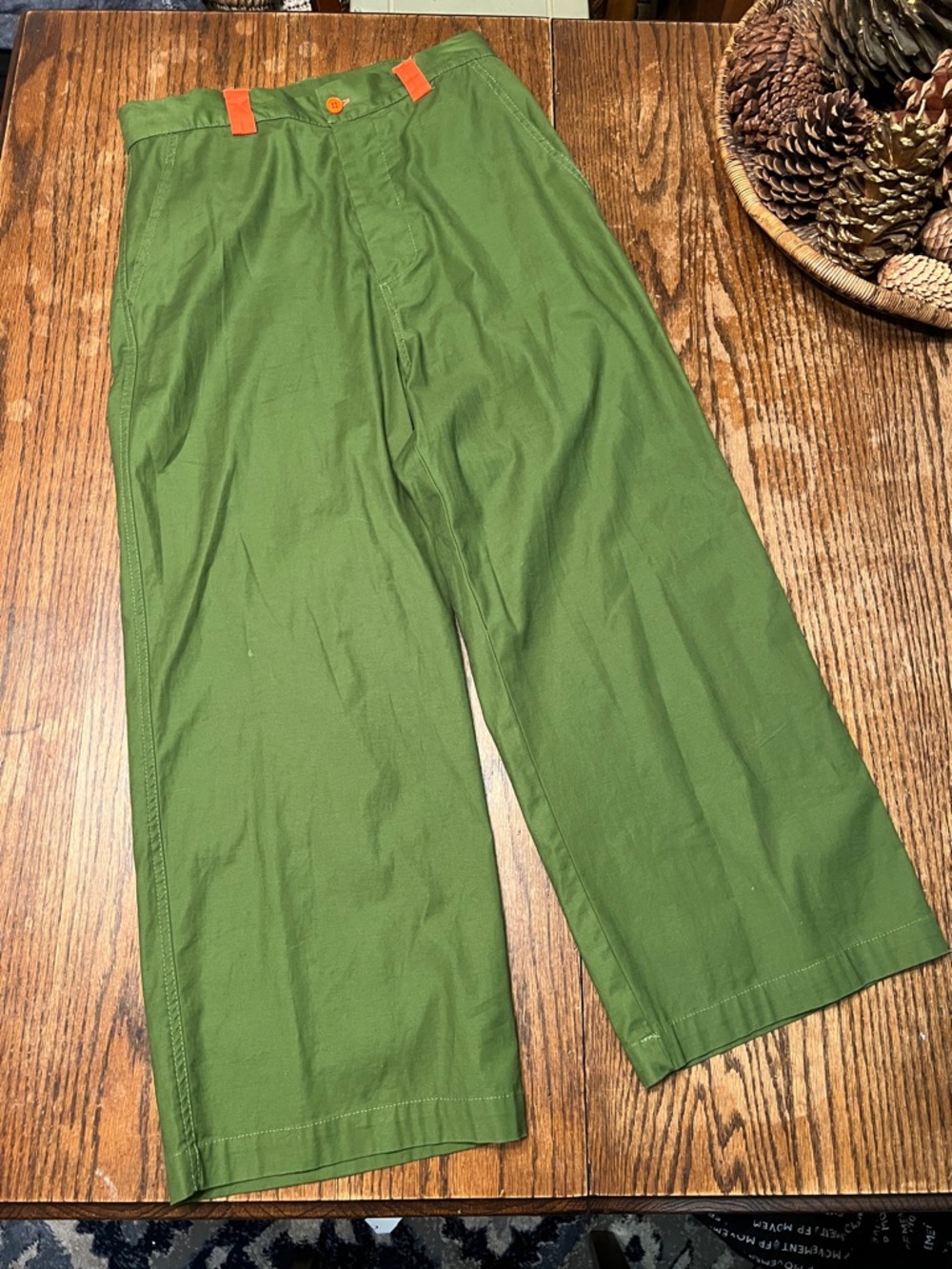 Kuit Kuit  Made in Italy Olive Green Wide-Leg Capri Pants with Orange Accents